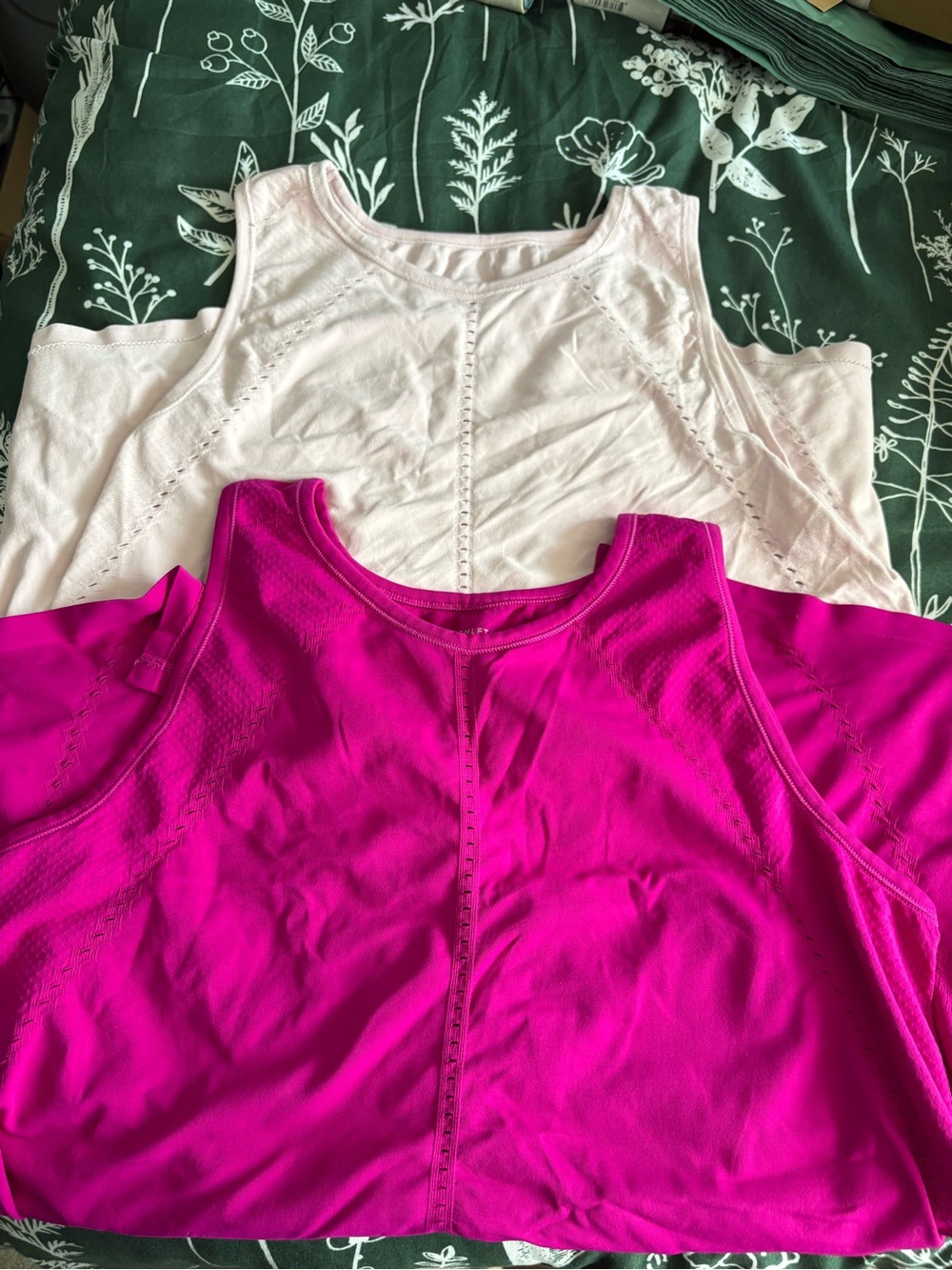 Athleta Cold-Shoulder Eyelet Open Back Tank Tops in Hot Pink and Light Pink